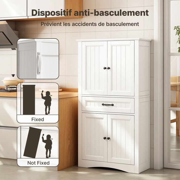 Meuble Haut Salle de Bain - Bealife - Rangement Modulable - 2 Portes - 1 Tiroir - Étagères Réglables - Blanc 73x31x130cm