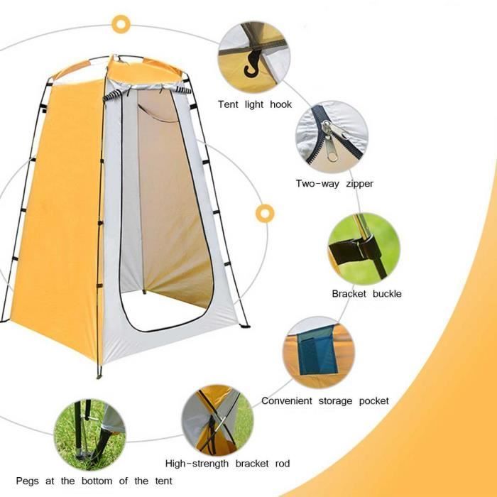 Equipo de camping, tienda de baño móvil, tienda de baño con vestidor, inodoro, vestuario, camping, soporte - Amarillo [B878]