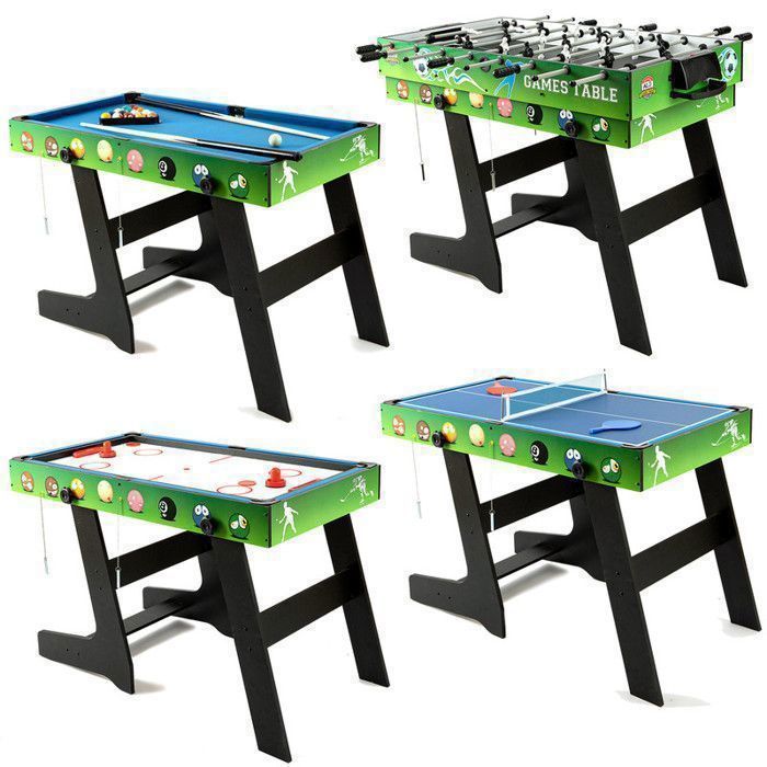 4ft Folding Games Table - 4 in 1 Kids Games Table - Foosball-Billiards-Table Tennis-Hockey - Interactive Parent-Child Games
