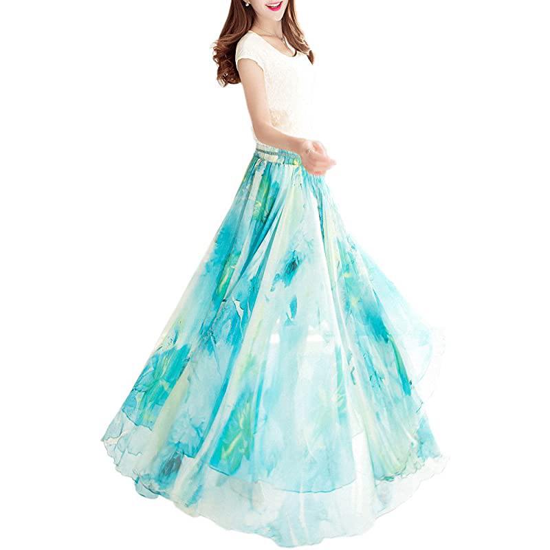 Jupe longue d'été en mousseline de soie à imprimé floral, style cache-cœur, pour femme