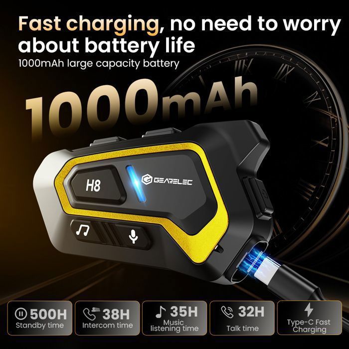 Kit de intercomunicación Bluetooth para casco de motocicleta GEARELEC con micrófono, alcance de 1500 m, para 6 motoristas, resistente al agua IPX67, respuesta automática, color rojo.