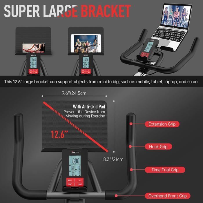 Vélo d'appartement - JOROTO - X2PRO - Résistance magnétique réglable - Bluetooth - Support tablette 12,6 pouces