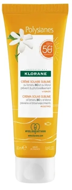 Creme facial KLORANE Les Polysianes Tamanu FPS 50+ para todos os tipos de pele.