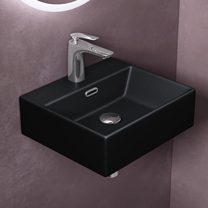 Sogood Lavabo à Poser Noir Mat Vasque Suspendu en Céramique Lave Mains Rectangulaire pour Salle de Bain 41x36x13cm Brüssel206