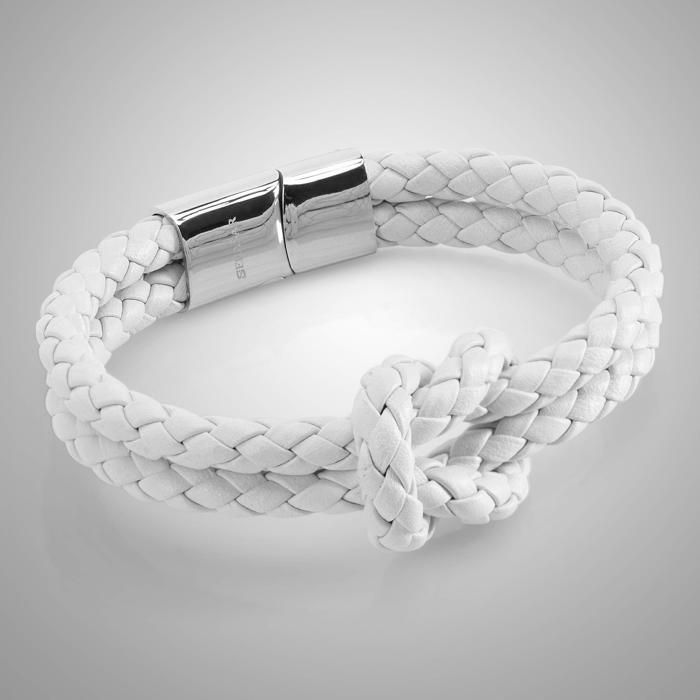 Pulsera de cuero para mujer, SERASAR, B021-20, blanca. Elegante y moderna pulsera con cierre magnético de acero.