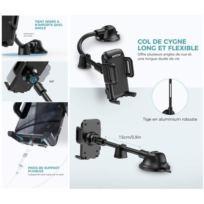 Suction Cup Car Phone Holder, Car Phone Mount for Dashboard and Windshield, Long Flexible Gooseneck