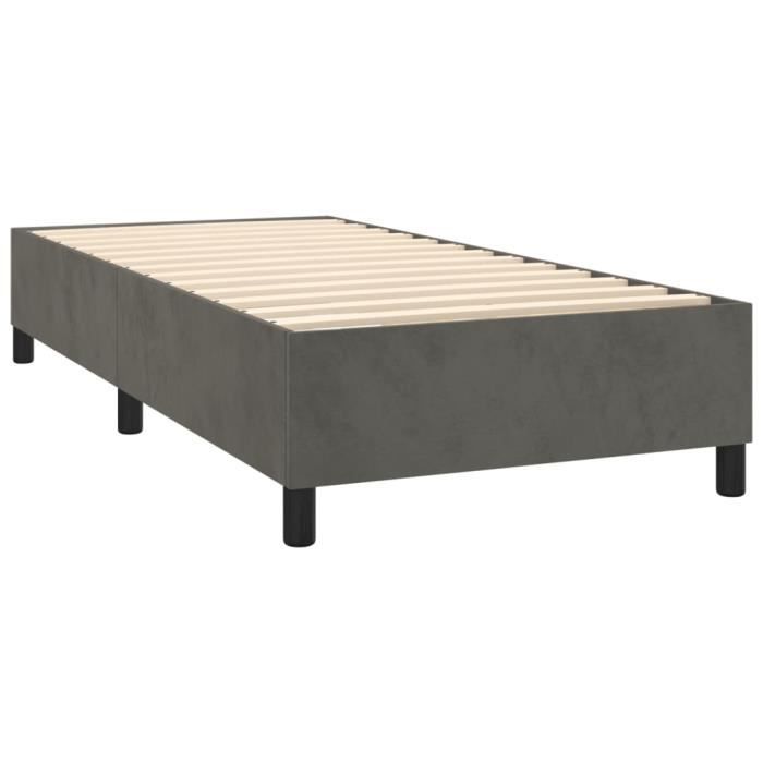 Base letto imbottita - GAROSA - 90x190 cm - Velluto grigio scuro - Gambe incluse - Montaggio semplice