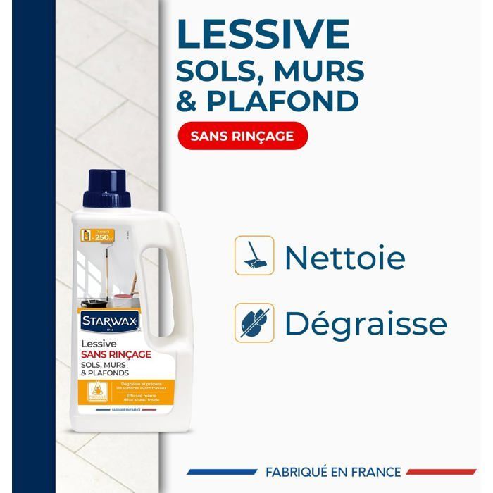 Lessive sols,murs et plafonds-Sans rinçage-Nettoie et dégraisse-Haut rendement jusqu'à 250m²-Efficace même dilué à l'eau froide-1L