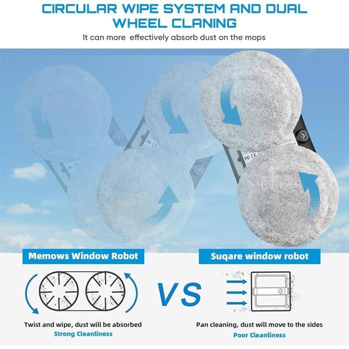 Automatic Window Cleaning Robot with Water Spray, 5600pa Window Cleaning Robot, Smart Navigation, 10 Cleaning Cloths