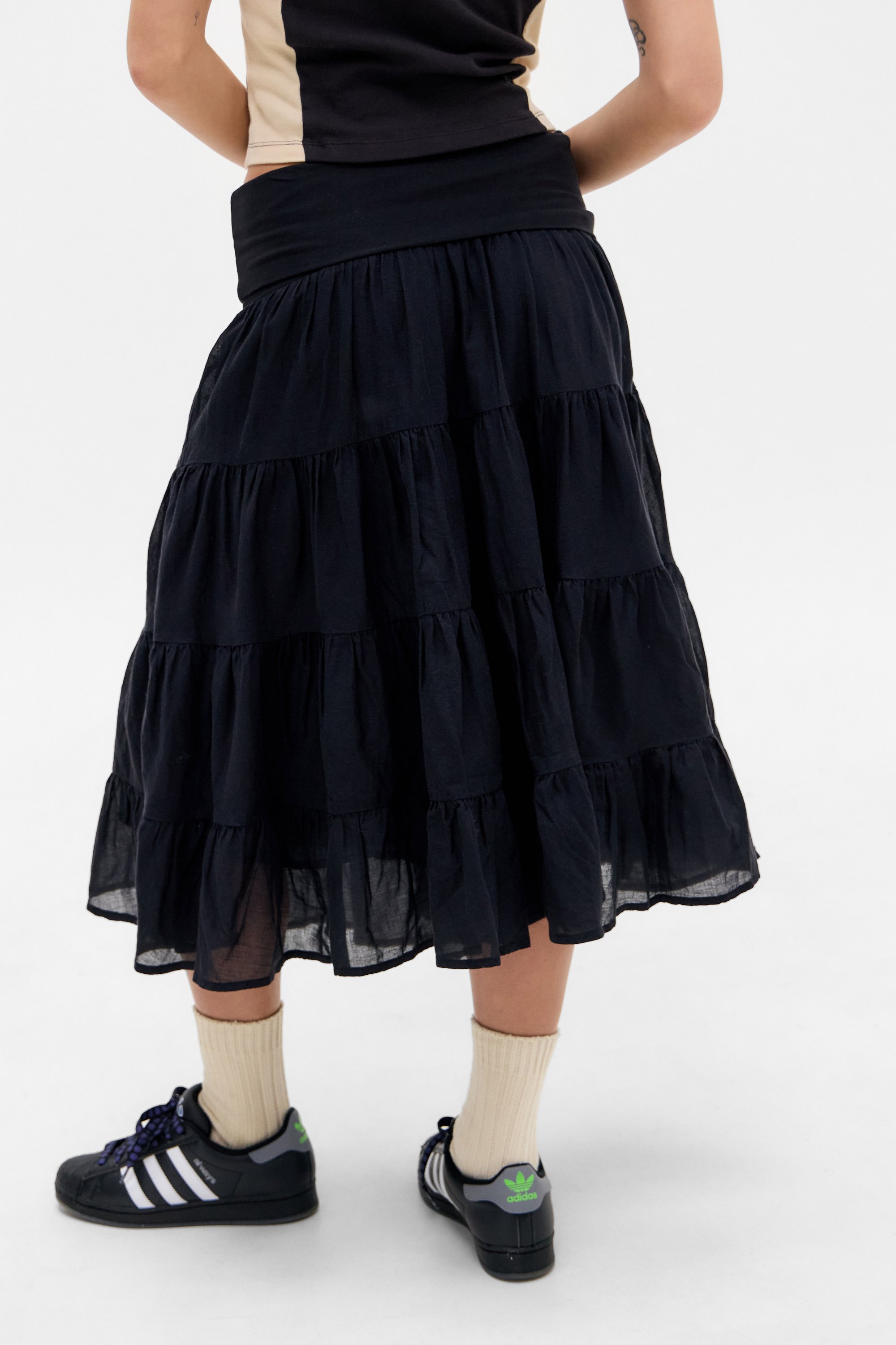 BDG Urban Outfitters FALLON FOLD PRAIRIE MIDI-ROK - A-lijn rok - zwart
