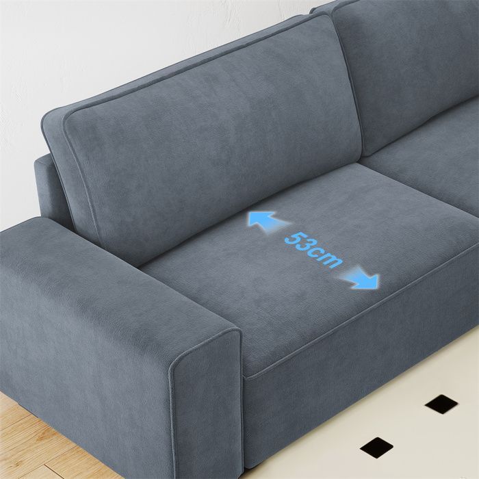 Comfortable 3-seater sofa in grey chenille, sofa with wide armrests, thick spring cushions for living room, 220×82×84cm