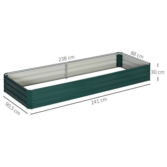 Raised vegetable garden bed - Outsunny - modular, raised, rust-resistant metal planter for vegetables and flowers - galvanized steel - 241x90.5x30cm - green
