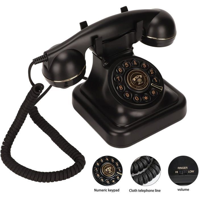 Teléfono fijo retro - SUTEO - Marcación giratoria antigua - Control de volumen - Rellamada rápida