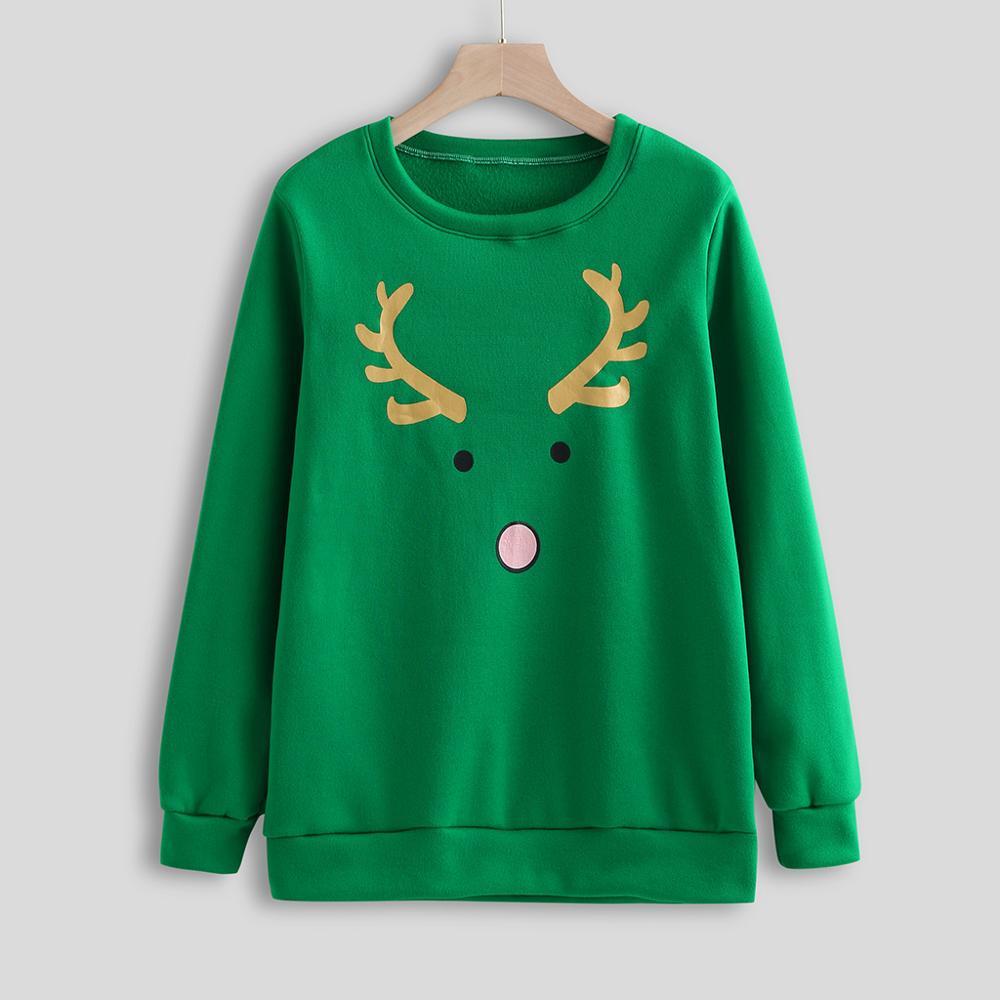 Pull vert à imprimé de Noël, manches longues et col rond, collection automne-hiver 2019, en promotion. Style européen et américain tendance.