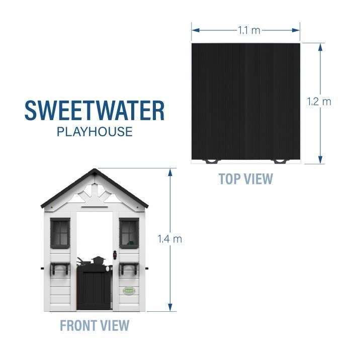 Wooden children's playhouse - BACKYARD DISCOVERY - Sweetwater - Anthracite and white - Large windows