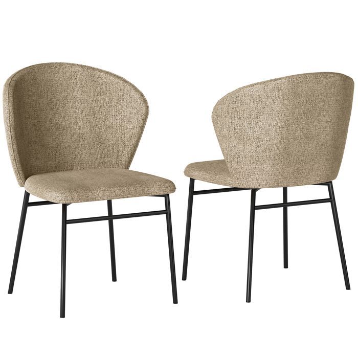 Lot de 2 chaises de salle à manger - HOMCOM - assise rembourrée en tissu aspect lin - pieds en acier - design moderne - marron clair