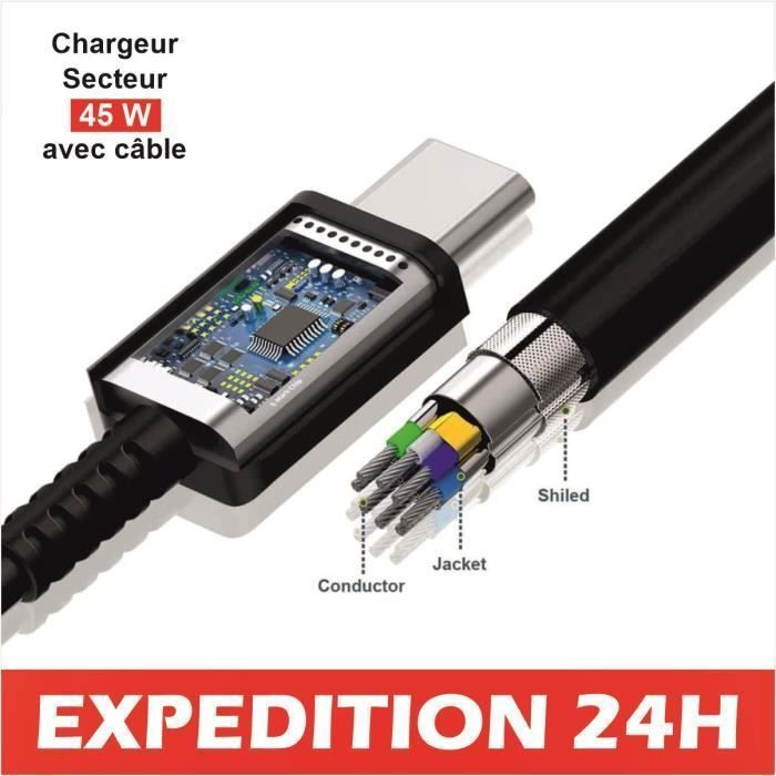 Cargador USB-C - Samsung - 45W - Carga rápida - Compatible con Galaxy S23/S22/S21 - Negro