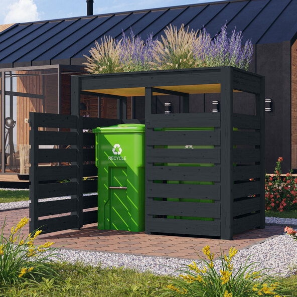 Garbage can enclosure with raised bed, anthracite