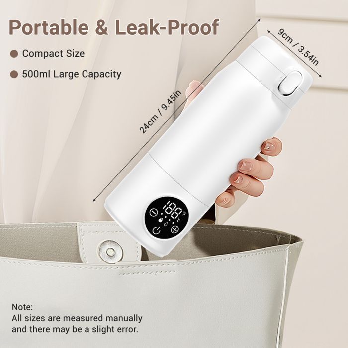 Rechargeable 500ml electric portable bottle warmer with LED display for breast milk and water, for car and travel