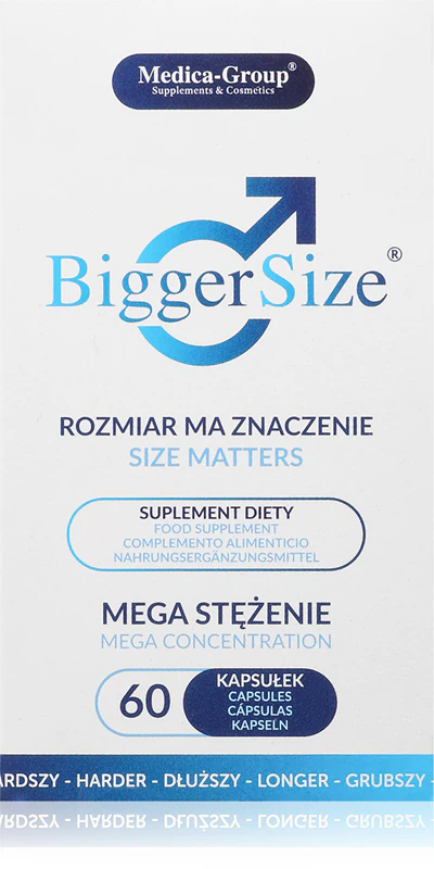 Cápsulas de suplemento alimentar Medica-Group Bigger Size para melhorar a ereção.