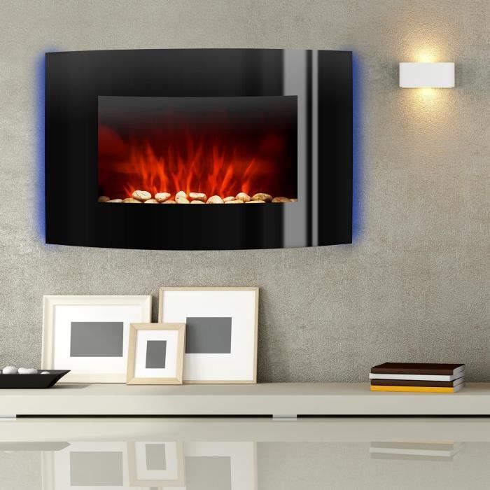 Chimenea eléctrica mural - Klarstein Lausanne - 2000 W - Efecto llama LED - Negra