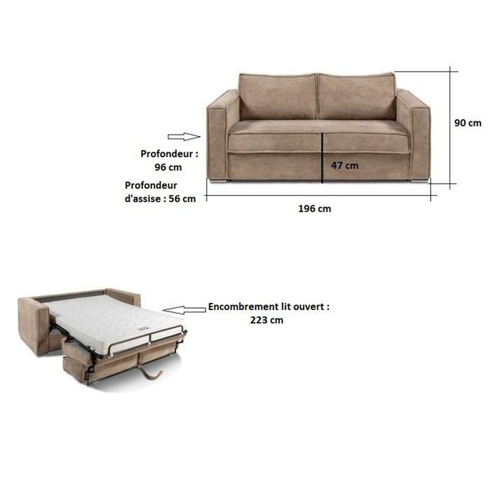 EXPRESS IBIZA convertible sofa 140x192 cm with 16 cm mattress in pearl corduroy