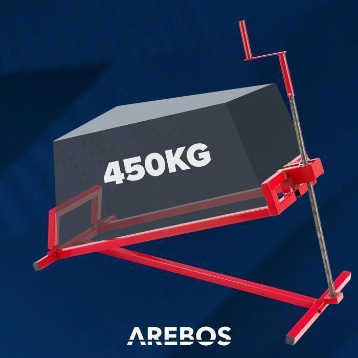 Elevador para tractor cortacésped AREBOS de 450 kg: altura ajustable, plegable, ángulo de hasta 45°, acero robusto, para cortacéspedes y quads.