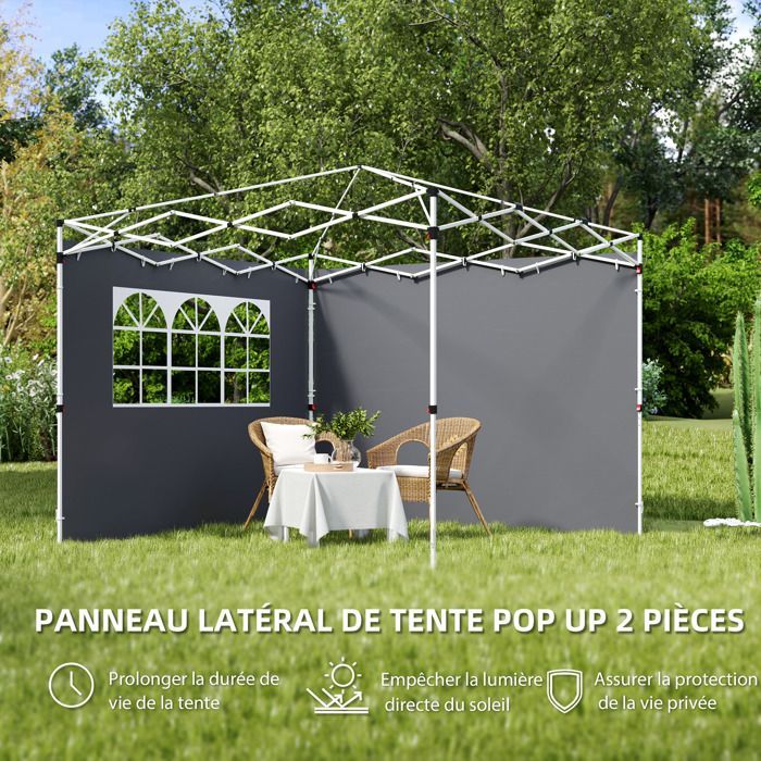 Seitenwände für Pavillons – Outsunny – 2er-Set – für Pavillons (3 x 3 m) – 210D Oxford-Gewebe – Dunkelgrau