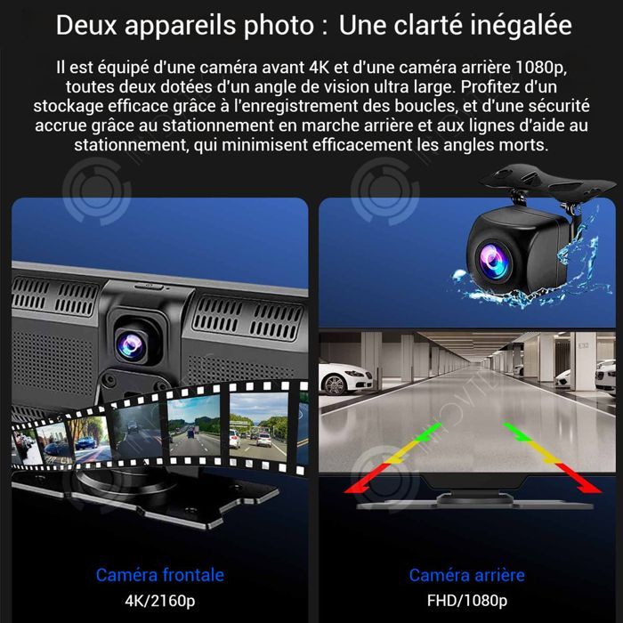 Autoradio INN 7-32V con schermo touchscreen IPS da 10 pollici, telecamera posteriore 1080p, CarPlay, autoradio wireless e navigazione.