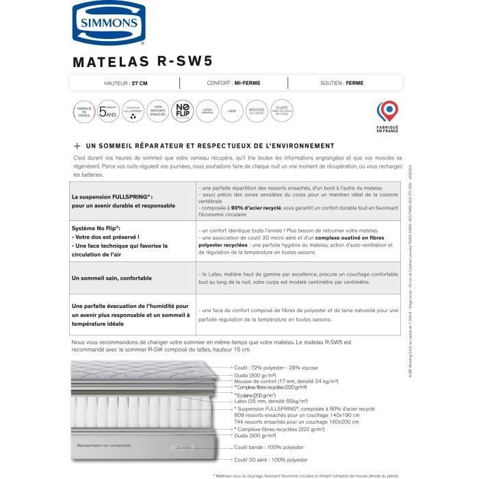 SIMMONS - Ensemble Matelas Ressorts SW5 + Sommier SW - 160x200 cm - Matelas à ressorts ensachés