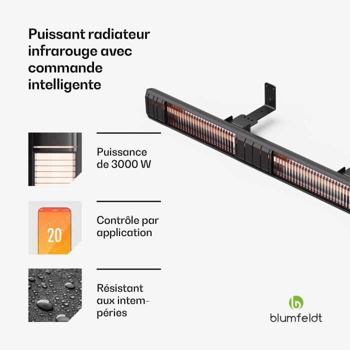 Calefactor de exterior - BLUMFELDT - Gold Bar Slim - 3000 W - WiFi - IP65 - Control táctil