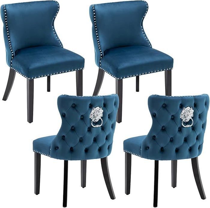 Wahson Eetkamerstoelenset van 4, Keukenstoelen met houten poten voor restaurants, Fluweel, Blauw