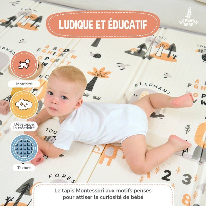 Alfombra de juegos plegable reversible e impermeable - 180x150x1cm | Alfombra de juegos de espuma para niños - JUNGLA | SUPERB BABY