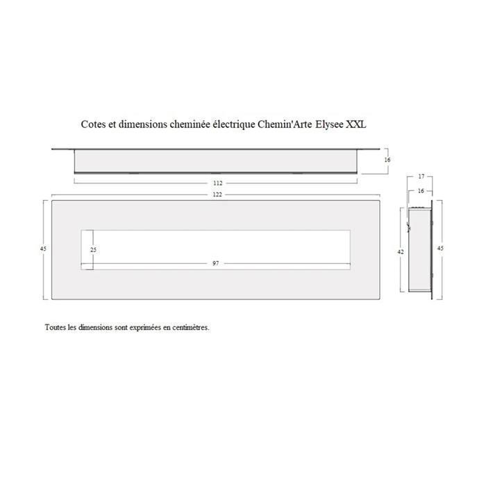 CHEMIN'ARTE - Elysée XXL 120 cm Einbau-Elektrokamin mit LED-Flammeneffekt, programmierbarer Heizung und Fernbedienung
