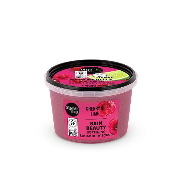 Zjemňujúci cukrový telový peeling Organic Shop Čerešňa a limetka 250 ml
