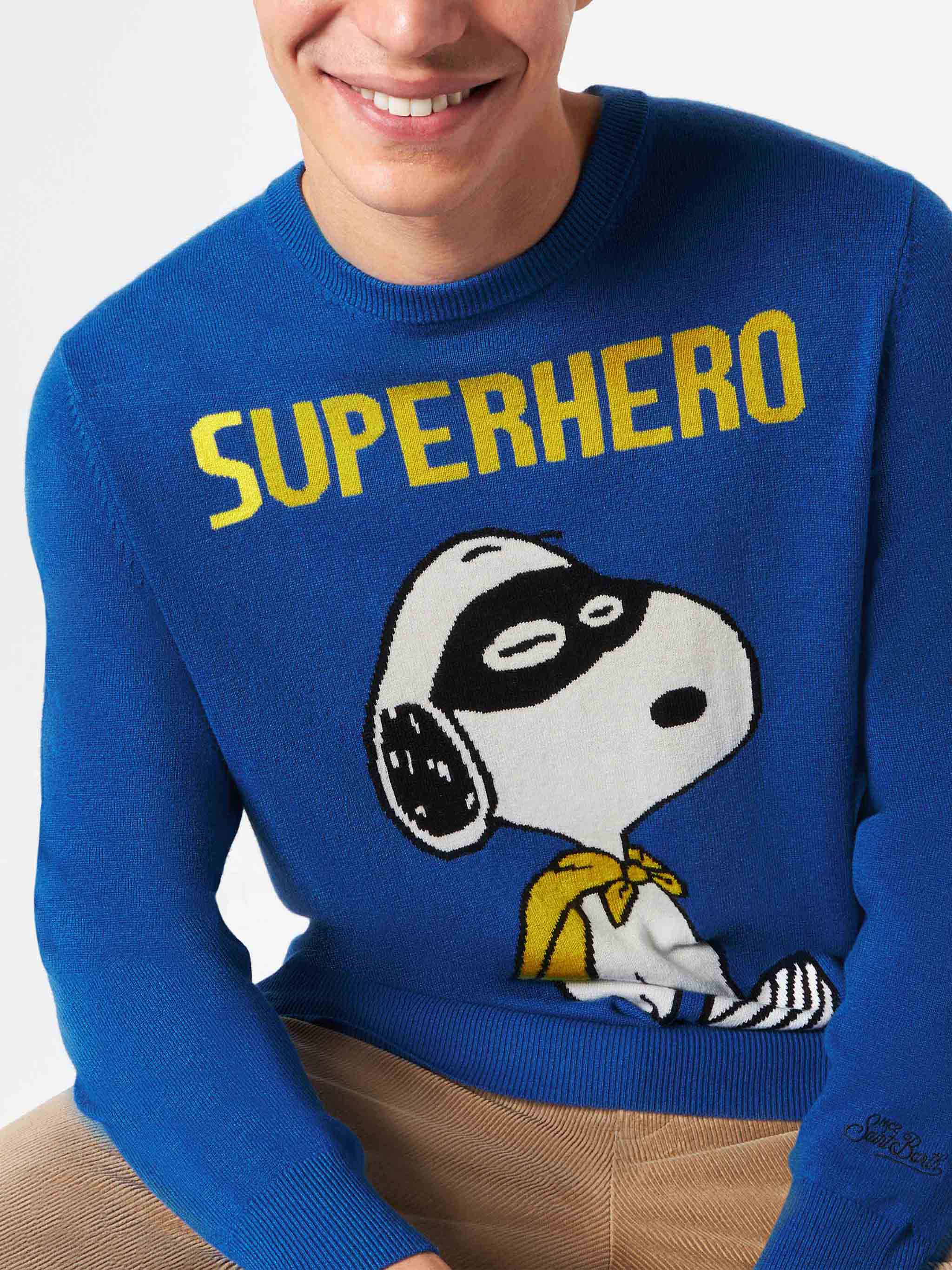 Maglione da uomo blu stampa Snoopy Superhero | SNOOPY - EDIZIONE SPECI