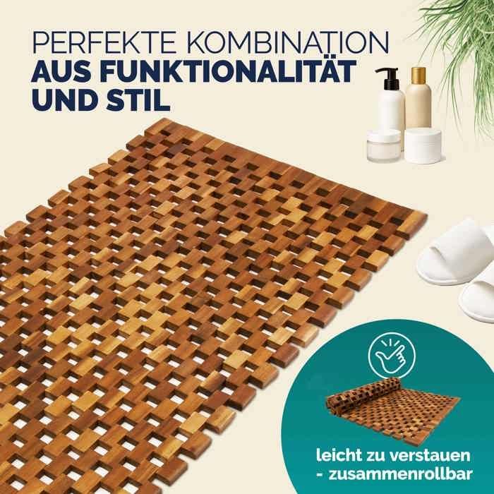 Tapis de salle de bain - tapis de sol antidérapant en bois d'acacia - 80 x 50 cm