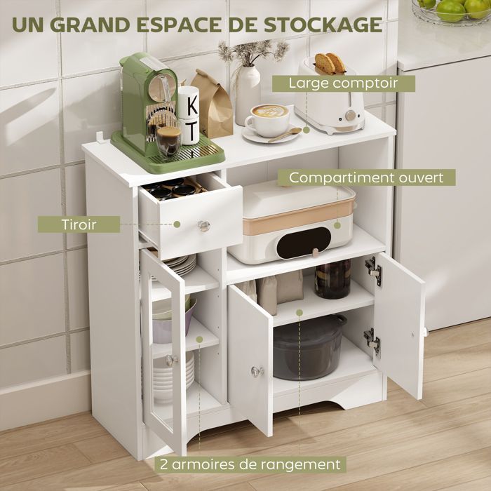 HOMCOM - Buffet de cuisine - Panneau de particules - 80x30x82cm - Blanc