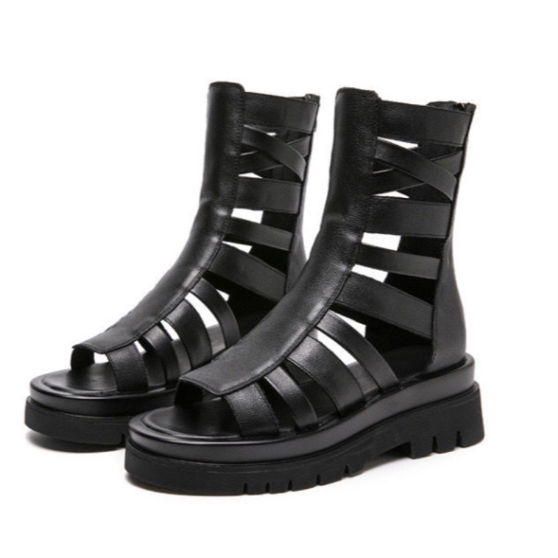 Sandales d'été en cuir souple pour femmes, nouveautés décontractées, tendance et polyvalentes, style éponge, idéales pour les étudiantes. Sandales romaines style éponge.