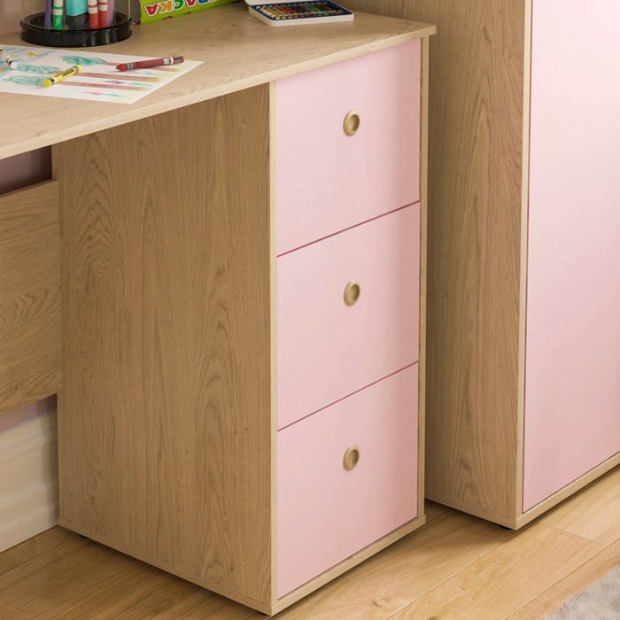 Neptune Rose & Oak 3-Drawer Desk, Computer Table / Dressing Table for PC/Laptop, Home Study Desk, Children's Furniture