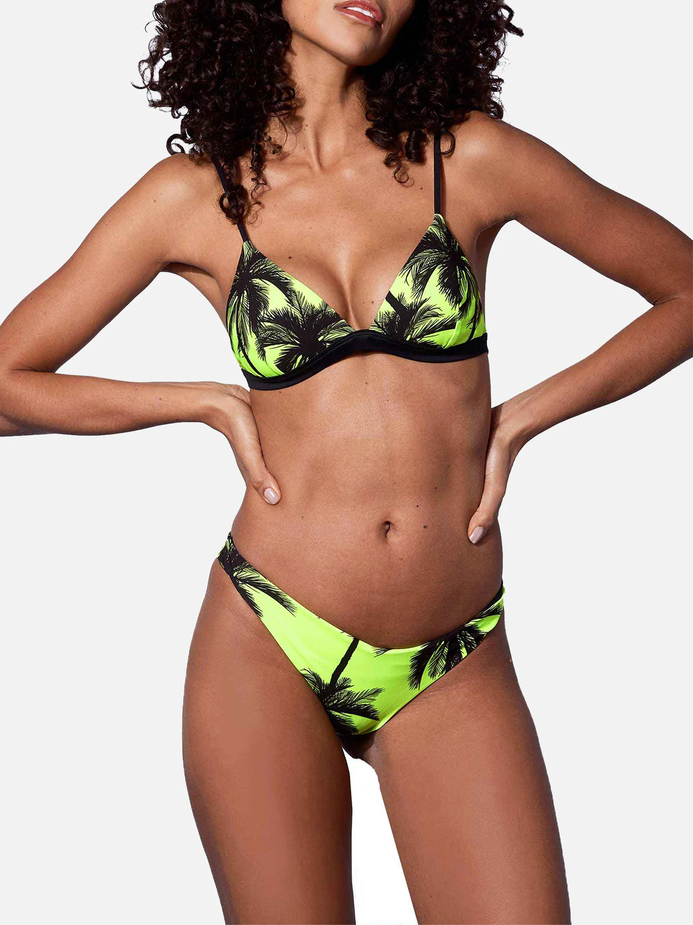 Neongele driehoekige bikini met palmprint