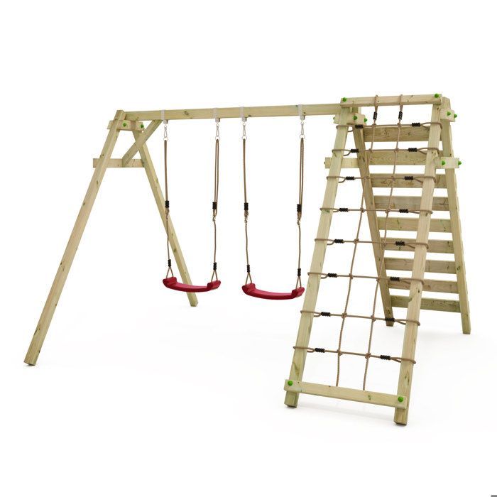 Columpio doble inteligente WICKEY Smart Cliff con pared de escalada y 2 asientos, rojo – 10 años de garantía*