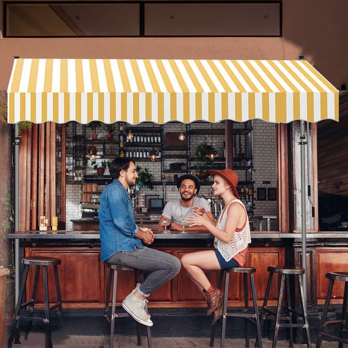 Bettizia Auvent manuel pour balcon hauteur réglable Store banne terrasse 250cm Jaune Blanc
