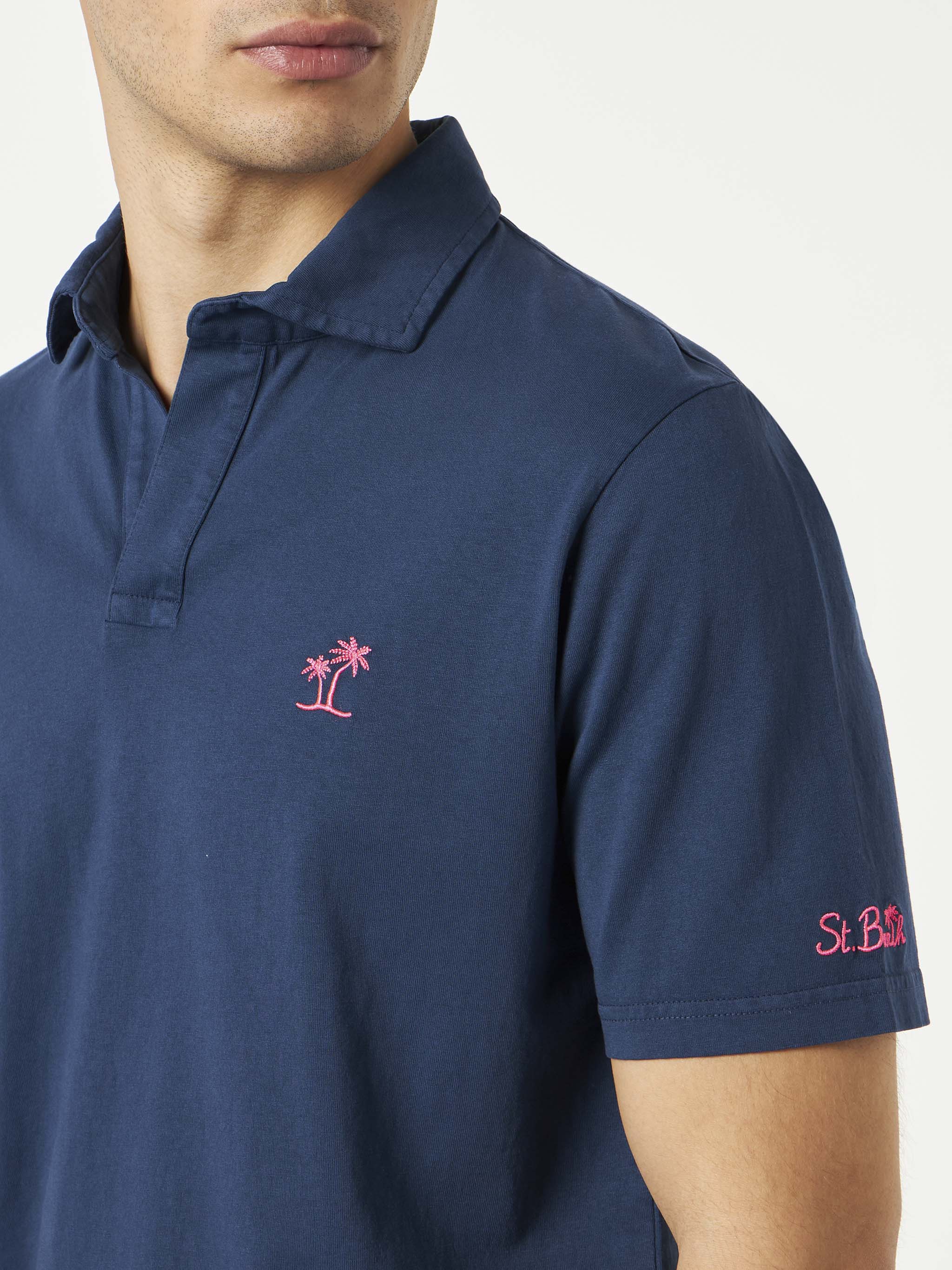Herenpolo van marineblauw katoenjersey