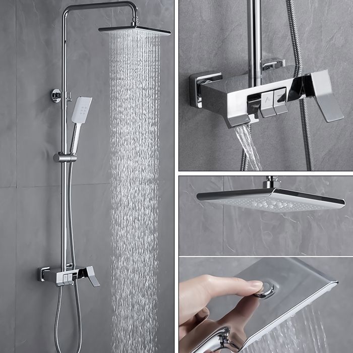 Coluna de Chuveiro - Conjunto de Chuveiro - com Chuveiro de Teto de 25 cm e Chuveiro de Mão - 4 Funções - Comutação de Água Quente e Fria - Cromado
