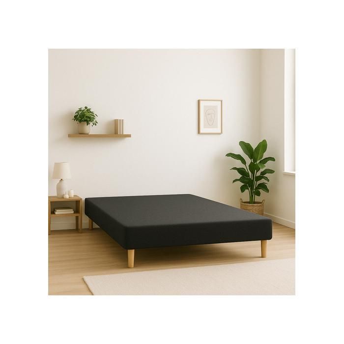 SOMMIER TAPISSIER NOIR 120x190 cm | FABRICATION FRANÇAISE ARTISANALE | PIEDS OFFERTS | HAUTEUR avec PIEDS 27 cm - som120x190noir