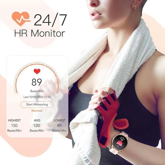 Smartwatch da donna color oro rosa con Bluetooth 5.0, impermeabile IP68, tracker di attività/frequenza cardiaca/contapassi, compatibile con Android/iOS