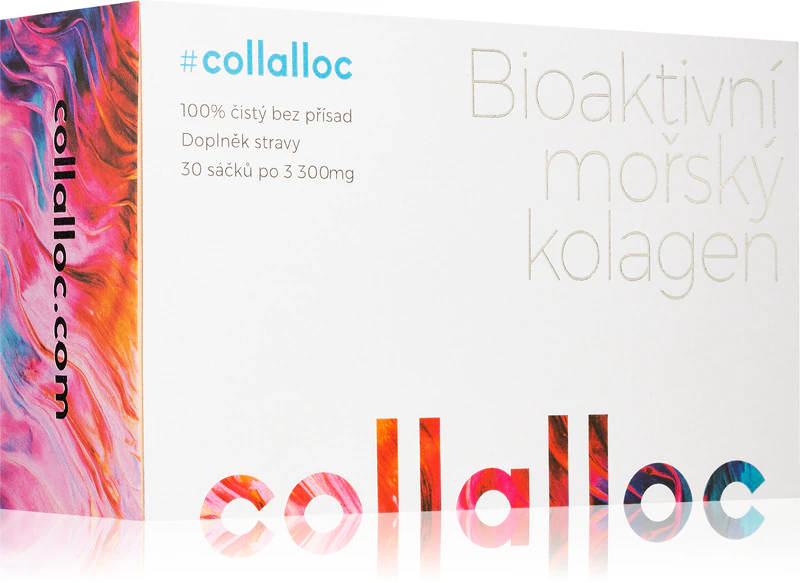 Collalloc Suplemento alimentar em pó de colágeno marinho bioativo para preparar uma bebida para cabelo, pele e unhas.