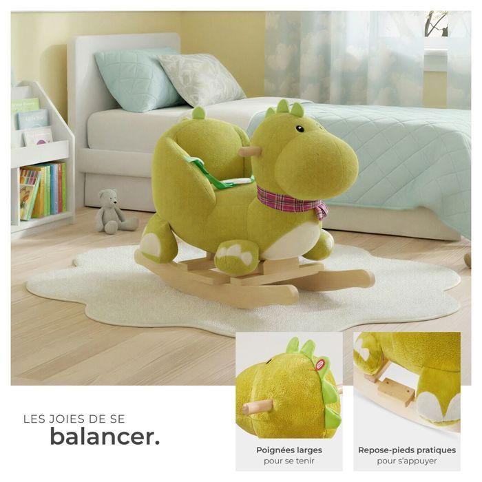 Rocking Toy - TECTAKE - Rocking Dinosaur with Plush Cover, Ages 12 Months+, 35 x 70 x 50 cm - Green