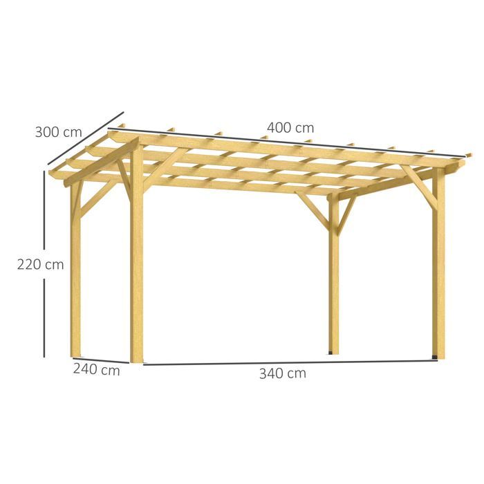 Pergola de jardin exterieur 3 x 4 m - Outsunny - pergola en bois - pour plantes grimpantes - bois naturel